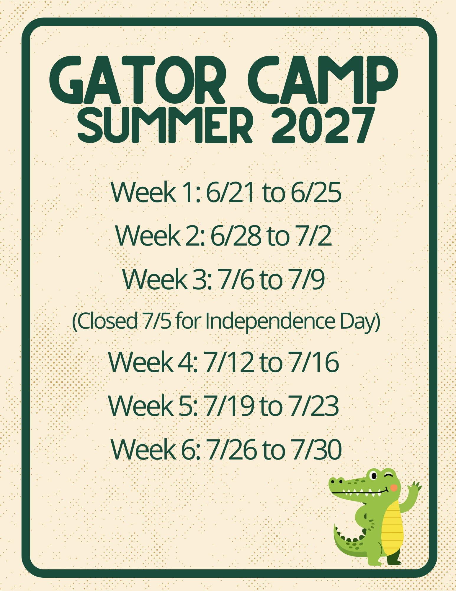 Gator Camp Summer 2027 Dates 