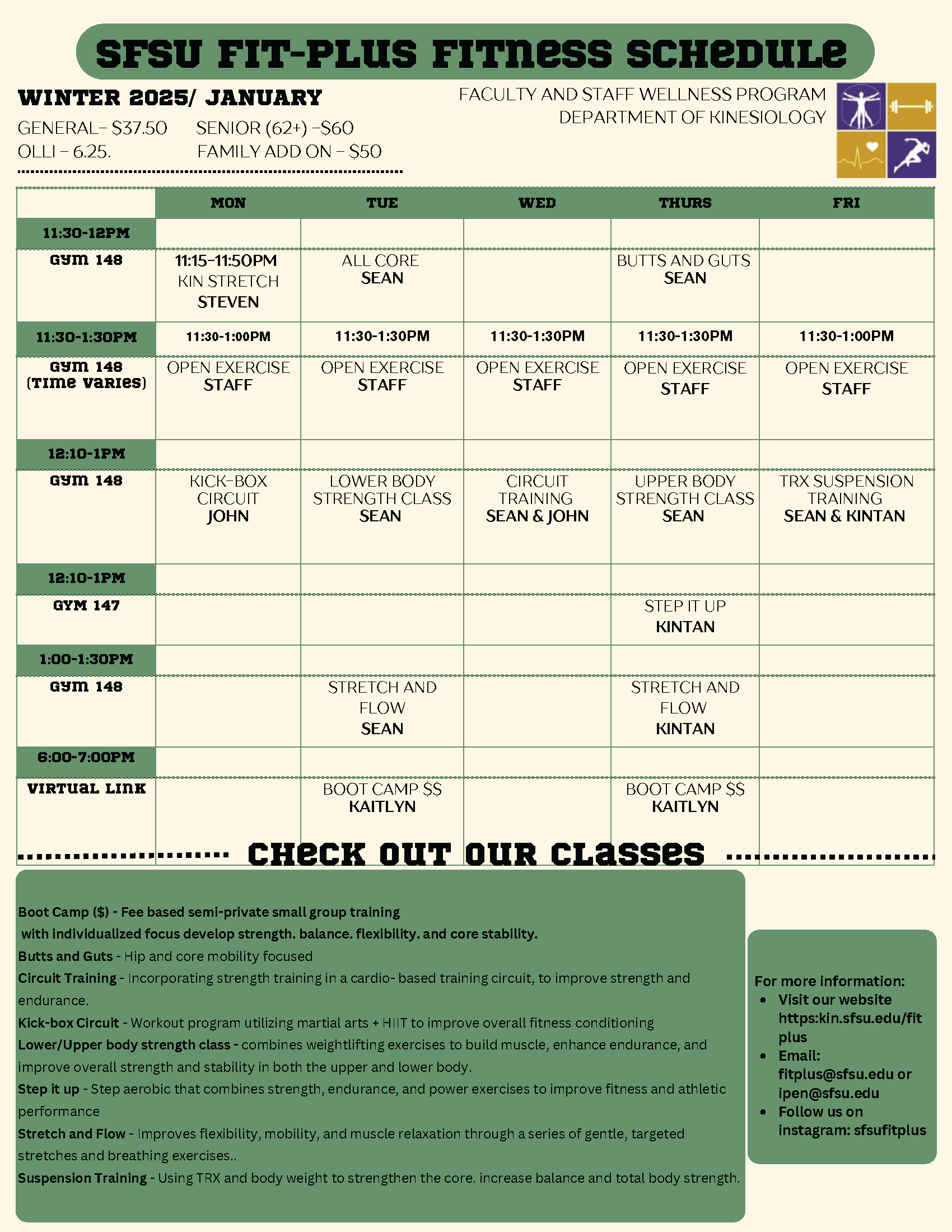 Fit Plus Winter Schedule 