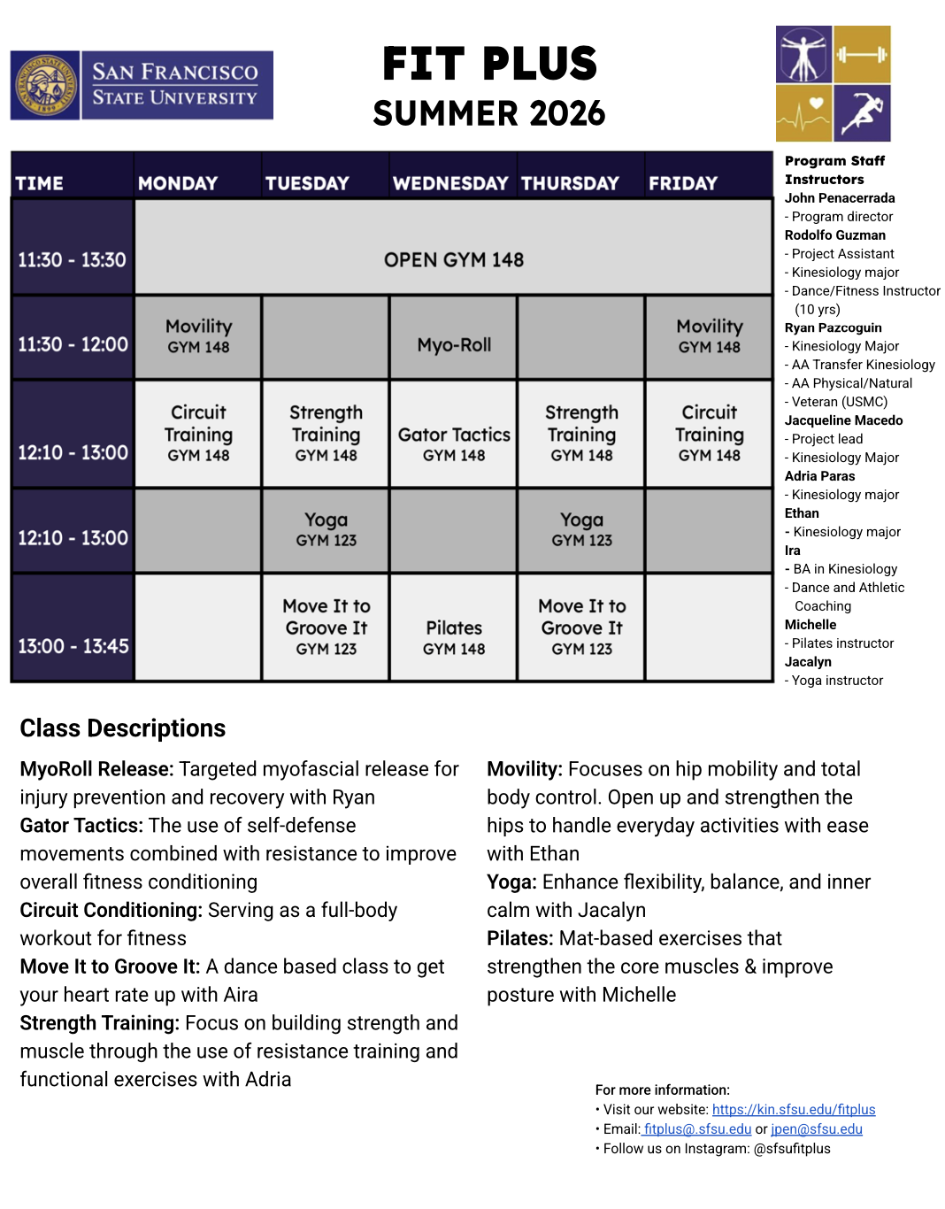 Fit Plus Summer Schedule 2026
