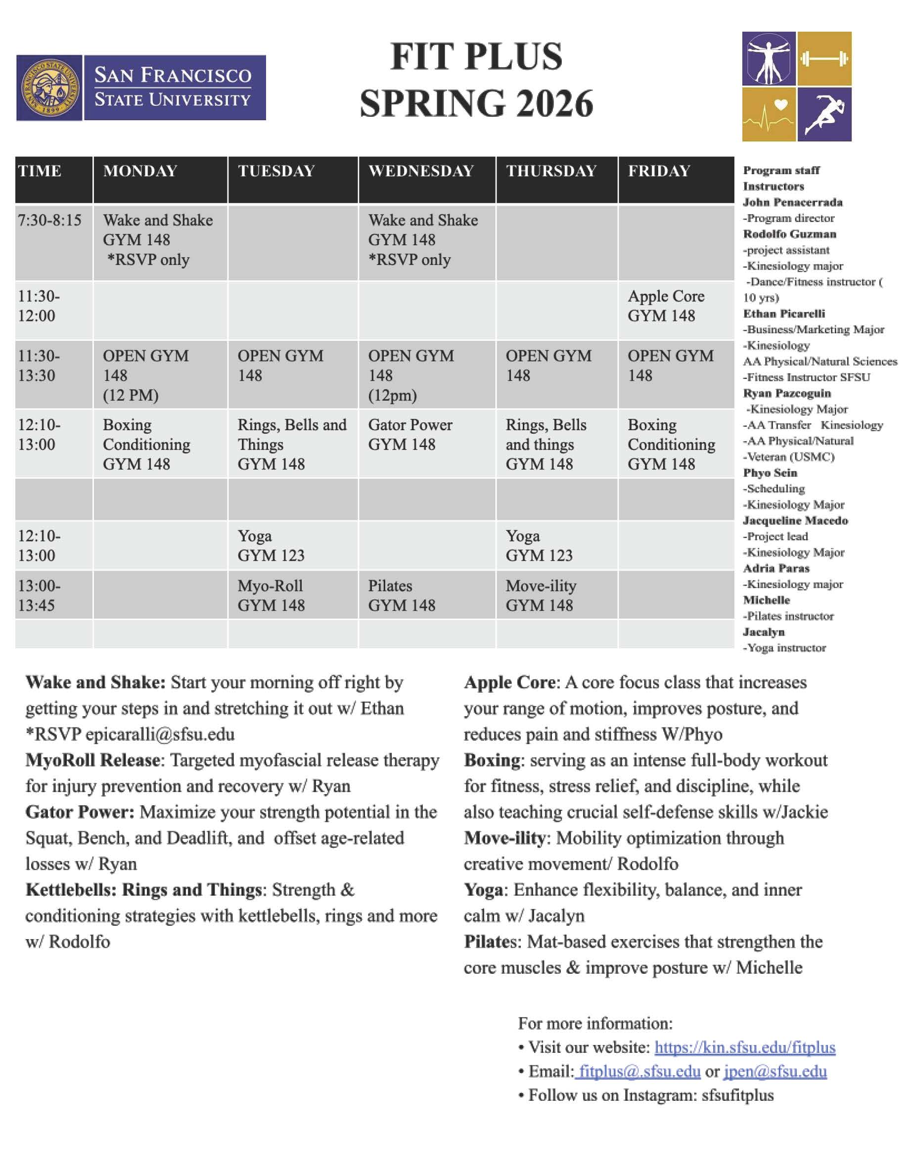 Spring Fit Plus Schedule 